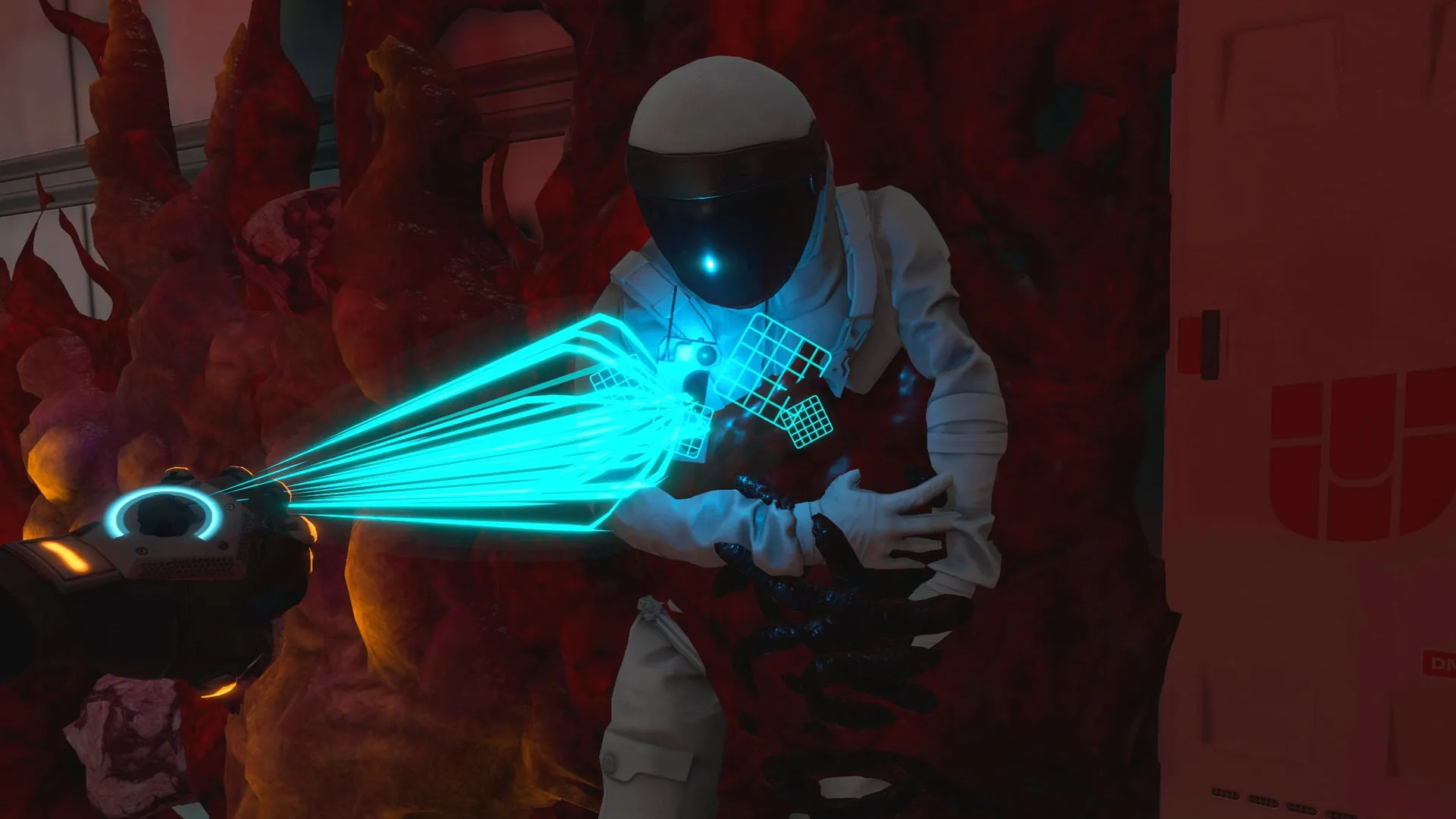 A hologram tool projected from the player's hand