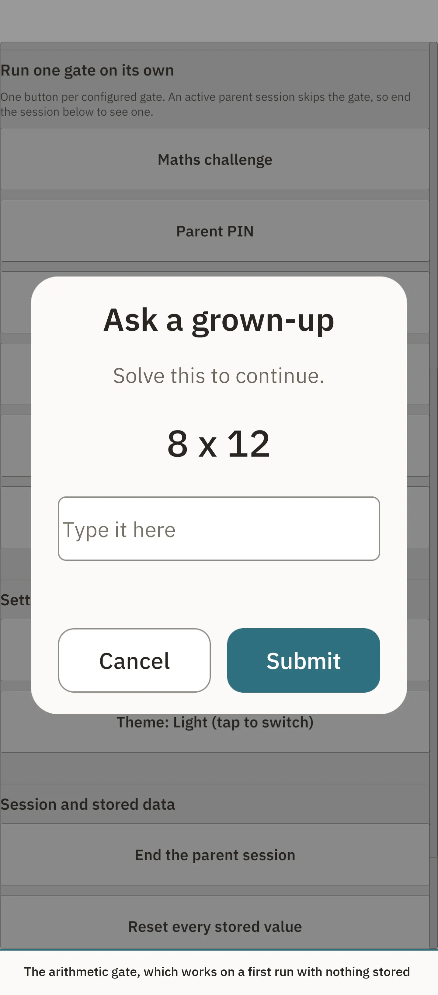 The arithmetic gate in the light theme